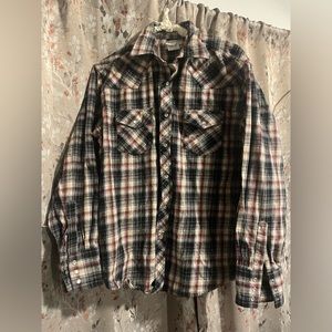 Wrangler Wrancher Pearl Snap Flannel Button Down, Men’s L